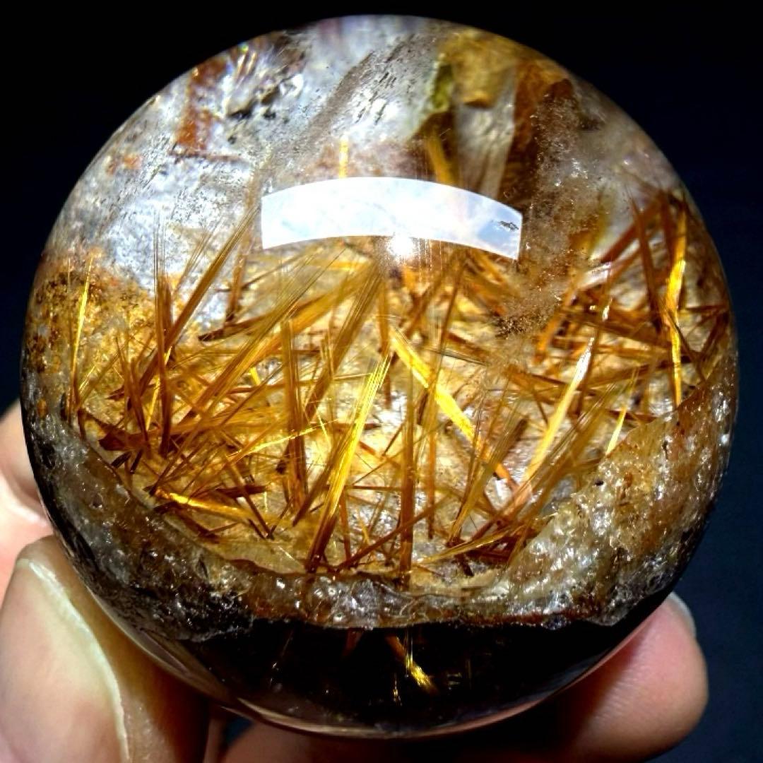 45mm】ゴールドルチルクォーツ スフィア 丸玉 天然石 金針 超大玉 60mm