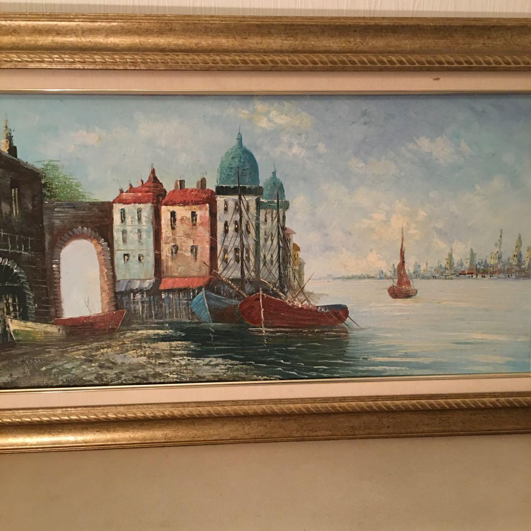 ヨーロッパ絵画油絵手書き横長ワイド