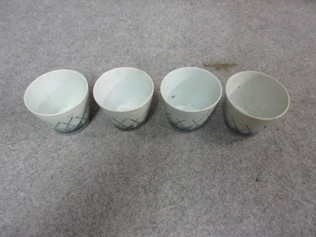 古伊万里染付草原文蕎麦猪口4個 [B25510]