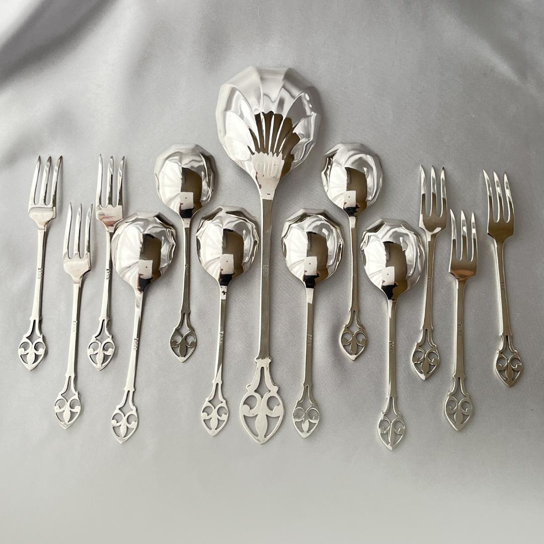 【英国】 透かしのアイスクリームセット スプーン / フォーク サーバー ケース