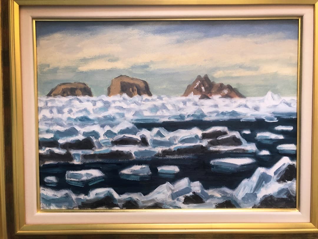 真作保証 坂本直行 流氷（北海道知床斜里町）油彩 六花亭 絵画