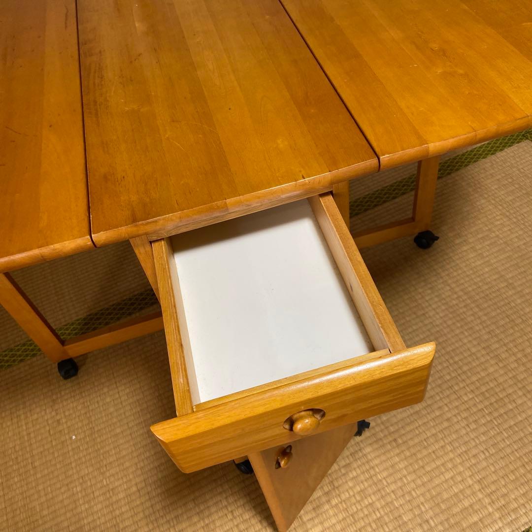 木製 楕円形バタフライダイニングテーブル キャスター付き