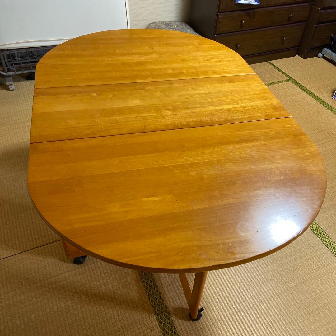 木製 楕円形バタフライダイニングテーブル キャスター付き