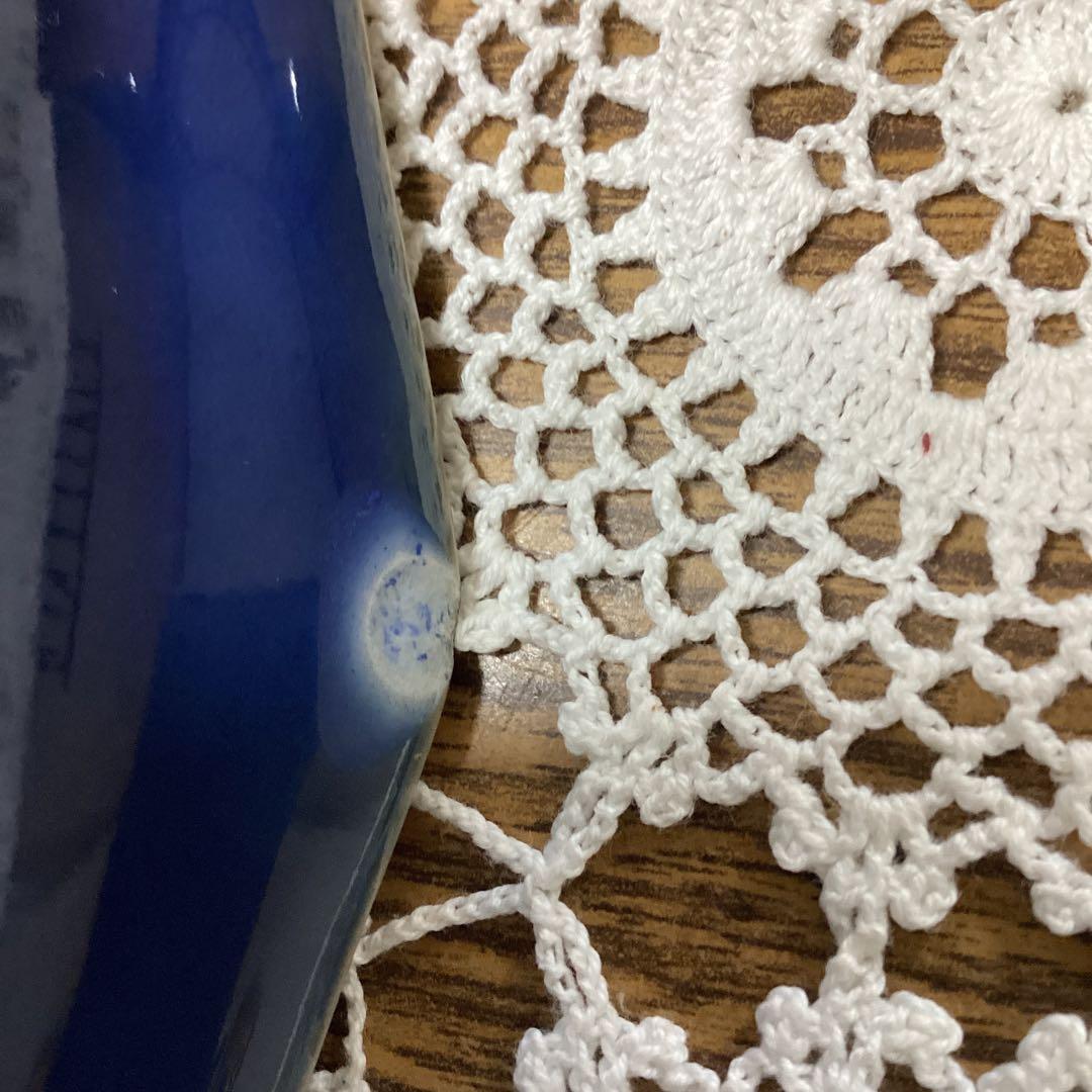 k19 菓子器 菓子鉢 2入 青い陶器皿 金色の花模様 年代物