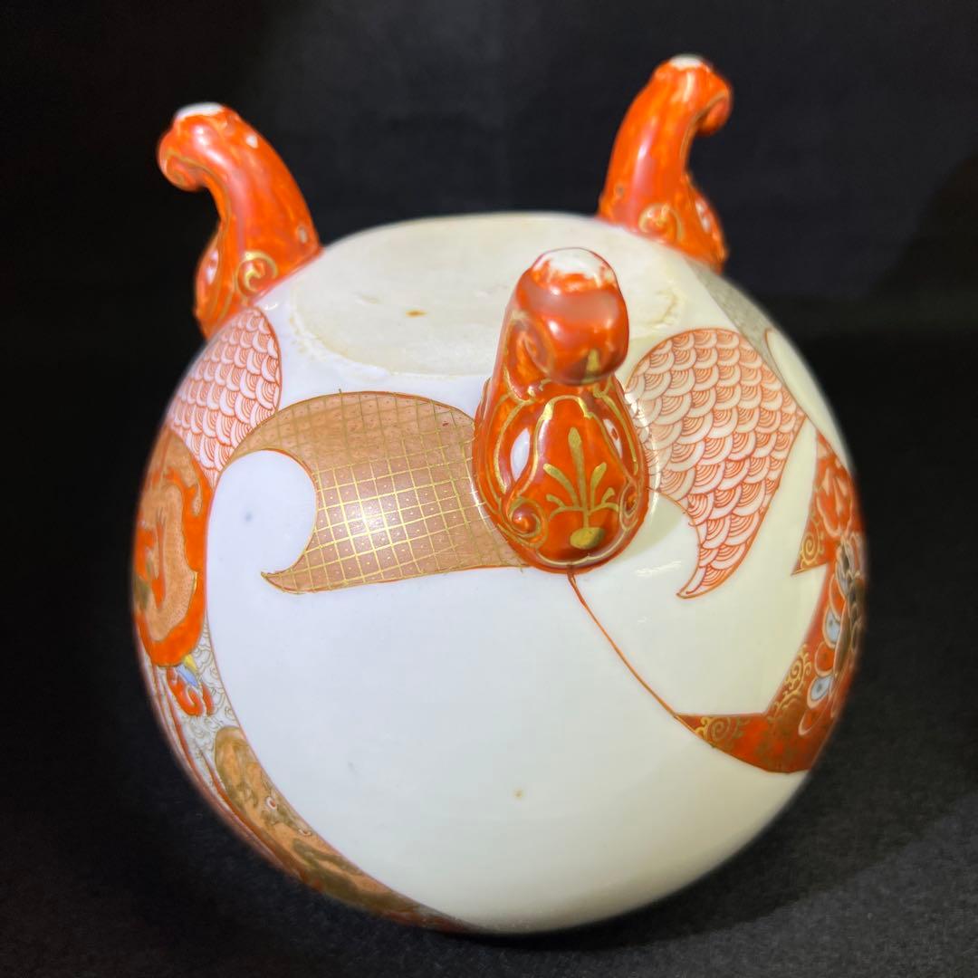 明治時代 九谷焼 金蘭手獅子香炉 木箱付 高約20㎝東Y7-