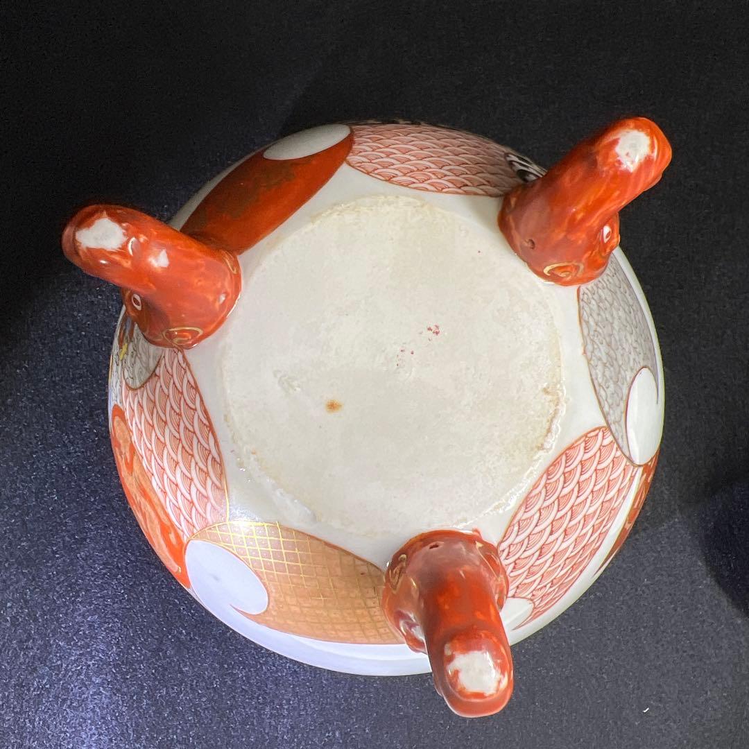 明治時代 九谷焼 金蘭手獅子香炉 木箱付 高約20㎝東Y7-