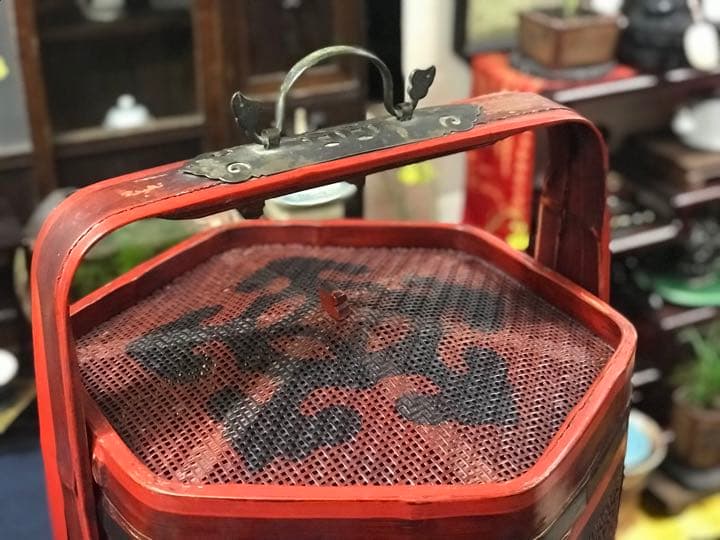 シノワズリ 赤色大籠 アンティーク 古美術 骨董 カゴ 籠 かご 食籠