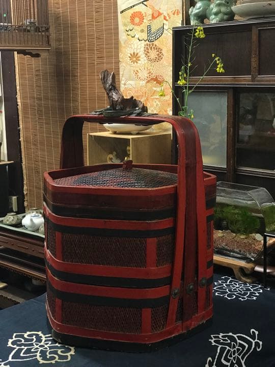 シノワズリ 赤色大籠 アンティーク 古美術 骨董 カゴ 籠 かご 食籠