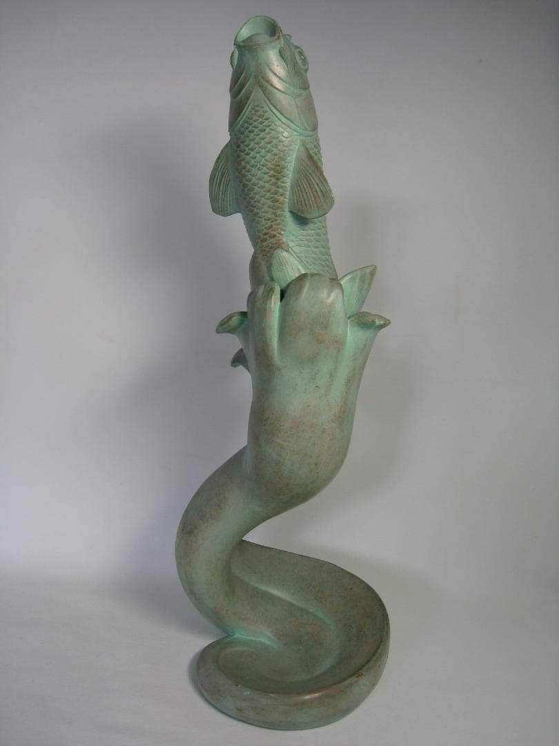 銅製 鯉の滝昇り置物 高さ約39㎝ 立身出世のシンボル 家