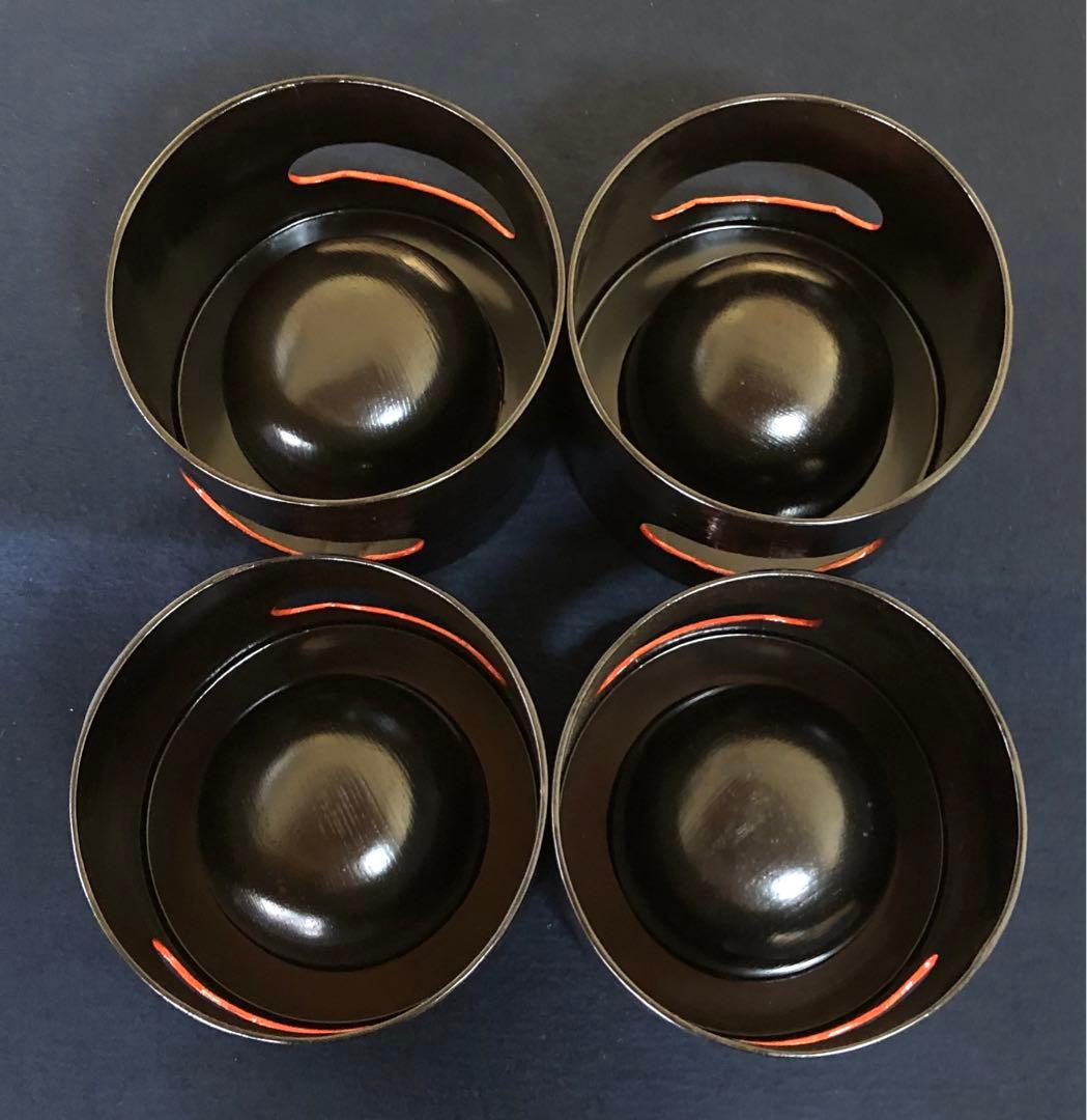 割引❗️《R》黒塗内金 盃洗4客組 木製漆器 木箱 時代　250723E6