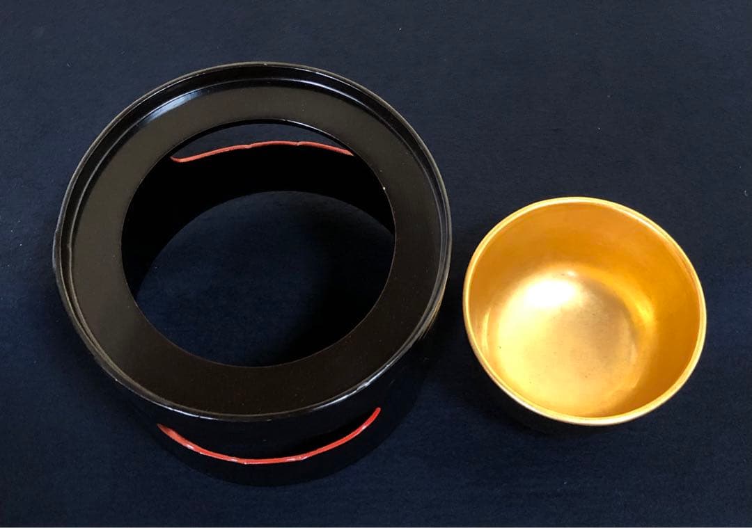 割引❗️《R》黒塗内金 盃洗4客組 木製漆器 木箱 時代　250723E6