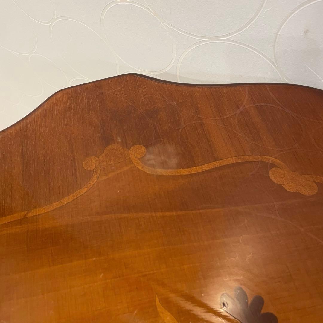 アンティーク調 サイドテーブル 花台 象嵌 天然木 クラシック 丸テーブル