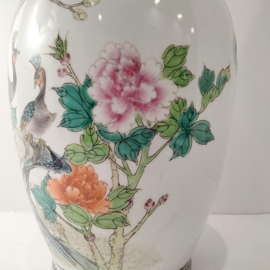 X102 時代品 景徳鎮花瓶 漢詩 花鳥図 BB