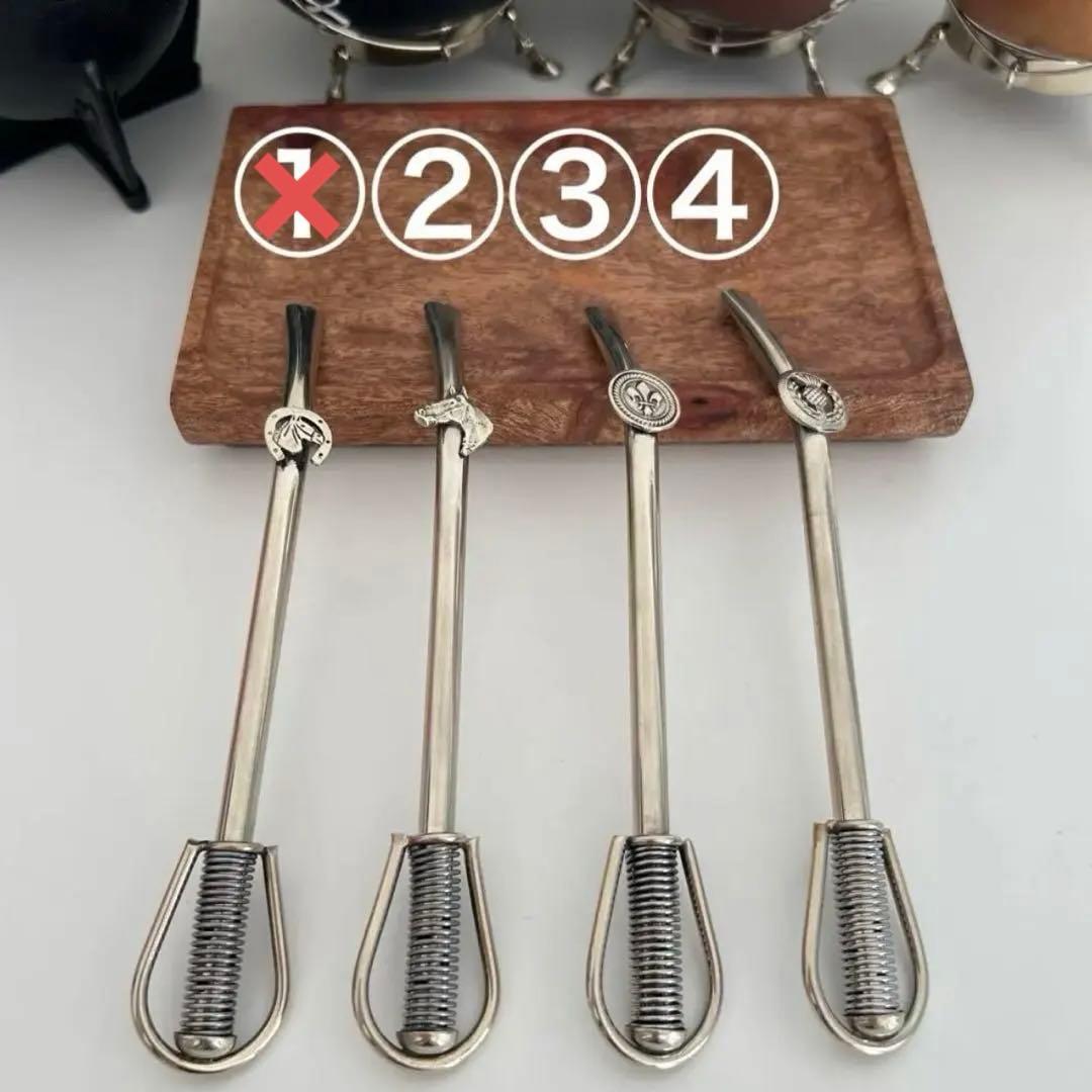 アルゼンチン製 本革 × アルパカ装飾／馬モチーフ／脚付き台座 マテ壺】