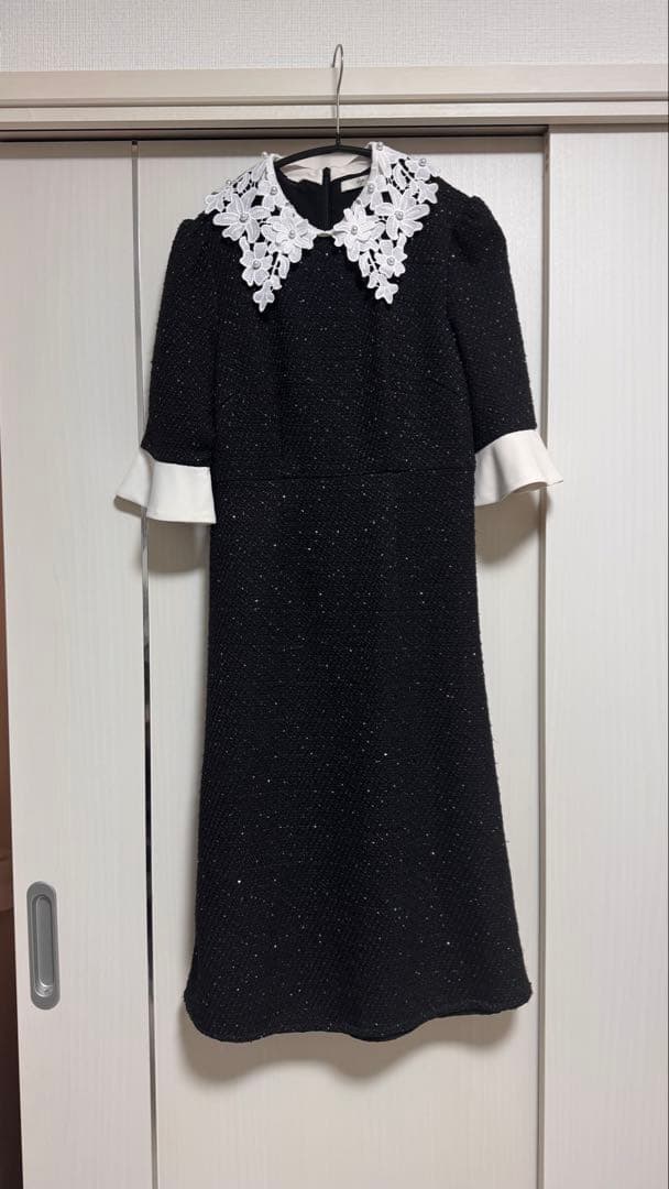 【leja】花柄レースカラースパンコールAラインワンピースドレス