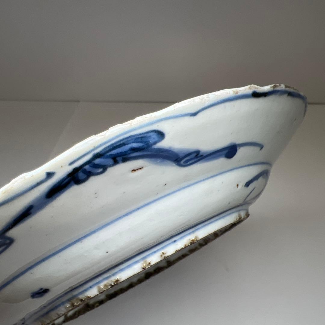 中国明時代 古染付鹿文七寸皿 直径約21㎝ 東