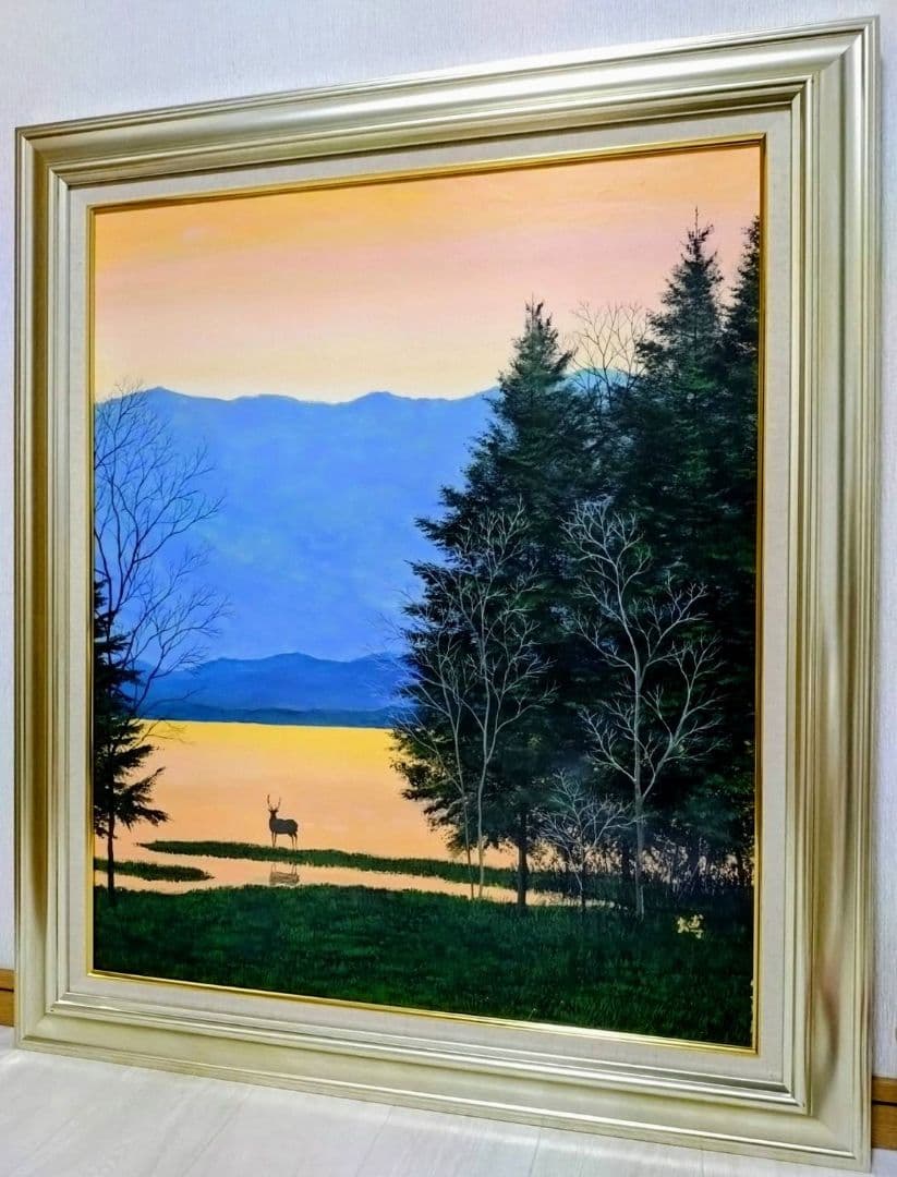 F20号】千住博【曙光】手描き作品/表サイン・共シール/岩彩/油彩/額縁