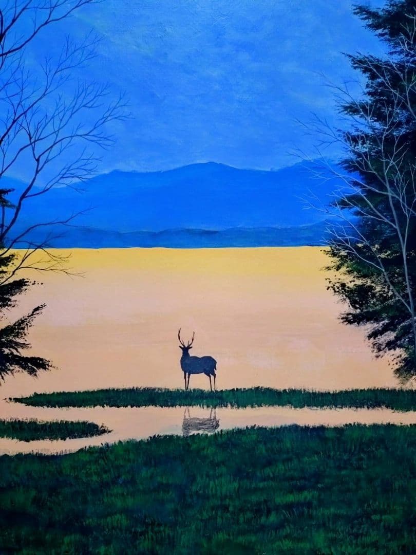 F20号】千住博【曙光】手描き作品/表サイン・共シール/岩彩/油彩/額縁