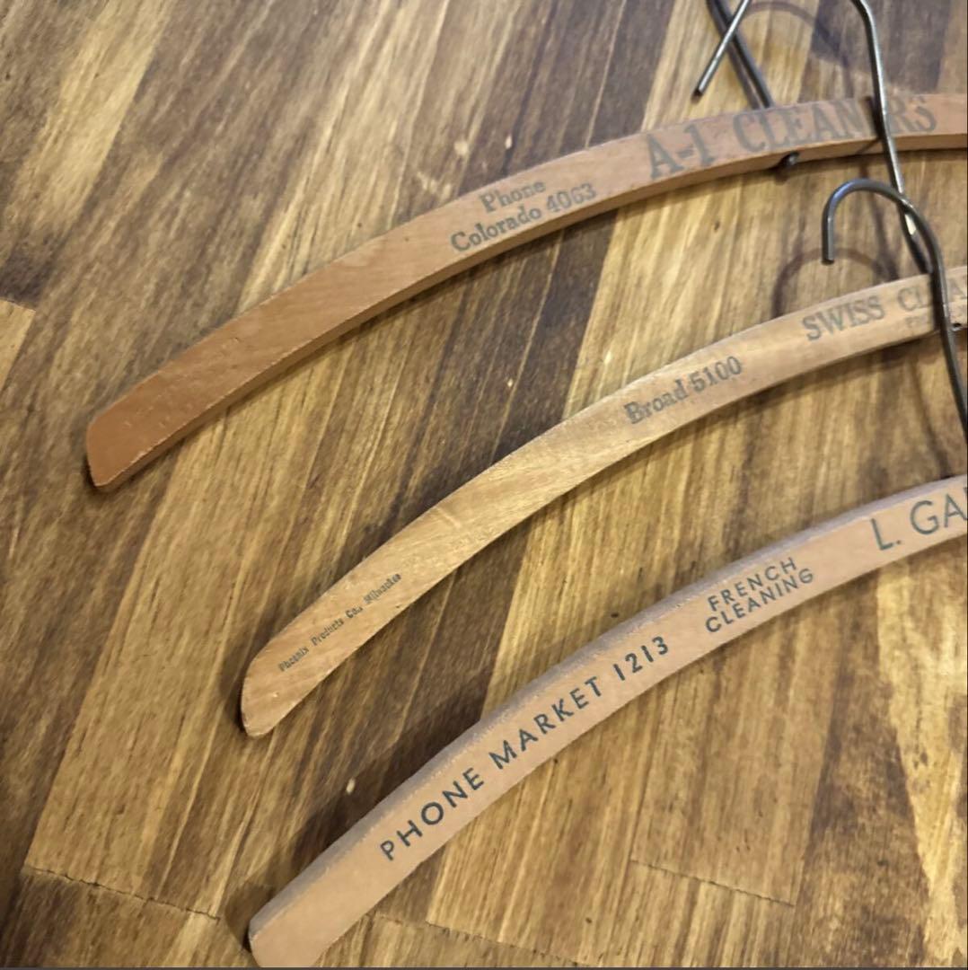 ヴィンテージ木製ハンガー3本リバース大戦