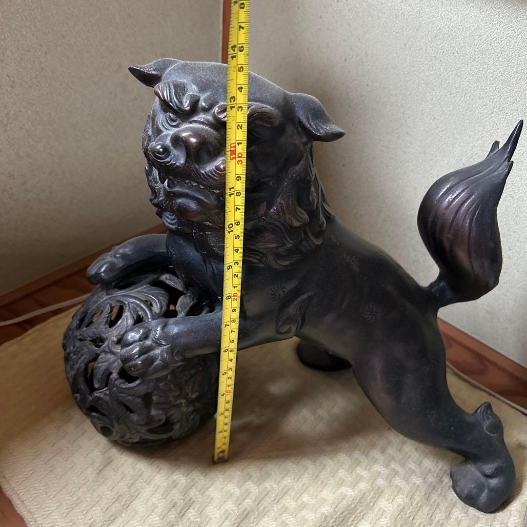 魔除け金属製玉獅子】在銘吉祥瑞獣縁起物風水置物古くから