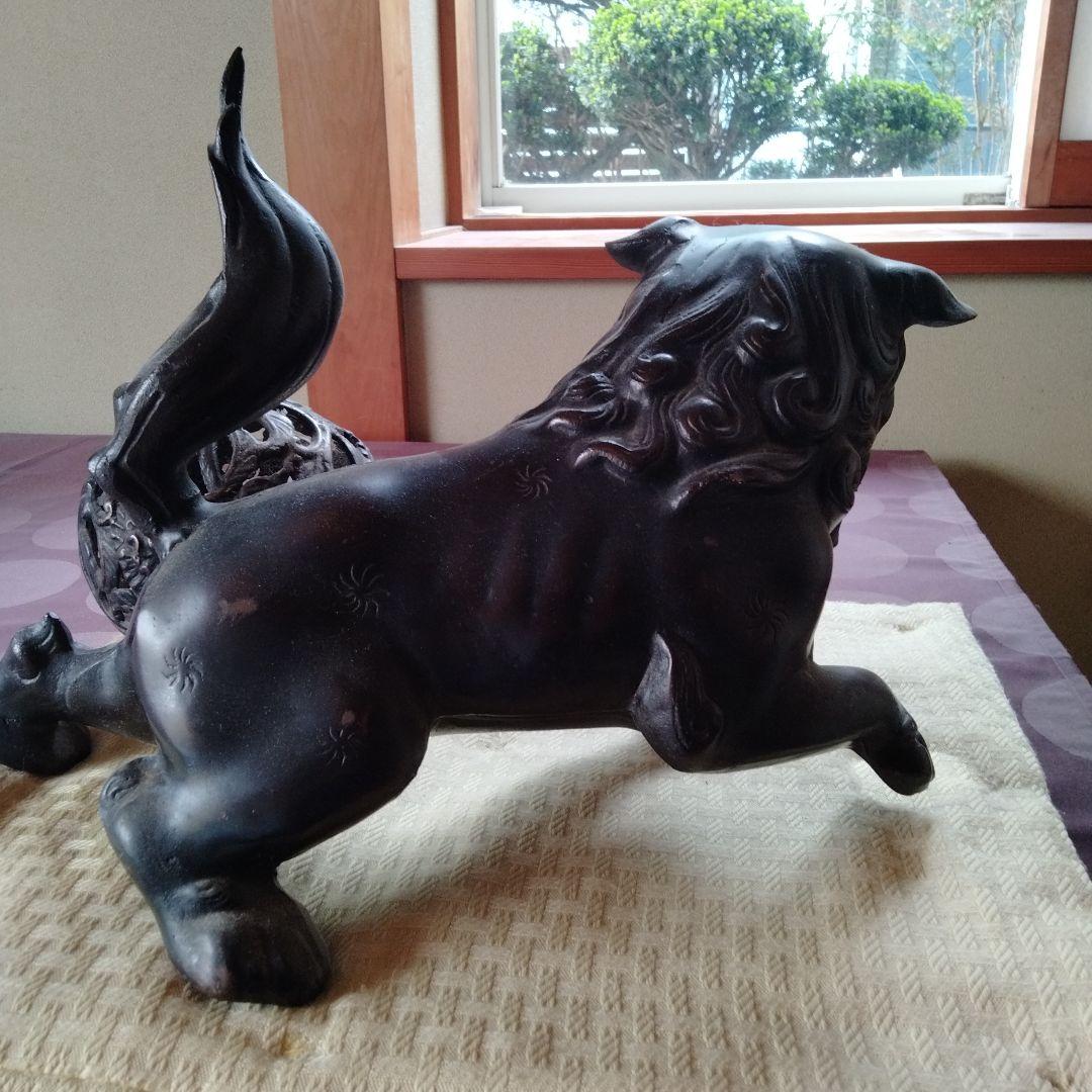 魔除け金属製玉獅子】在銘吉祥瑞獣縁起物風水置物古くから