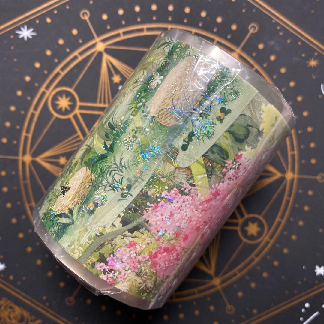 【9425】海外　3/5/巻　貝殻光マスキングテープ　家屋　庭園　背景装飾系