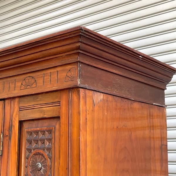 アンティーク ミラー付きキャビネット タンス ワードローブ 大型 本棚