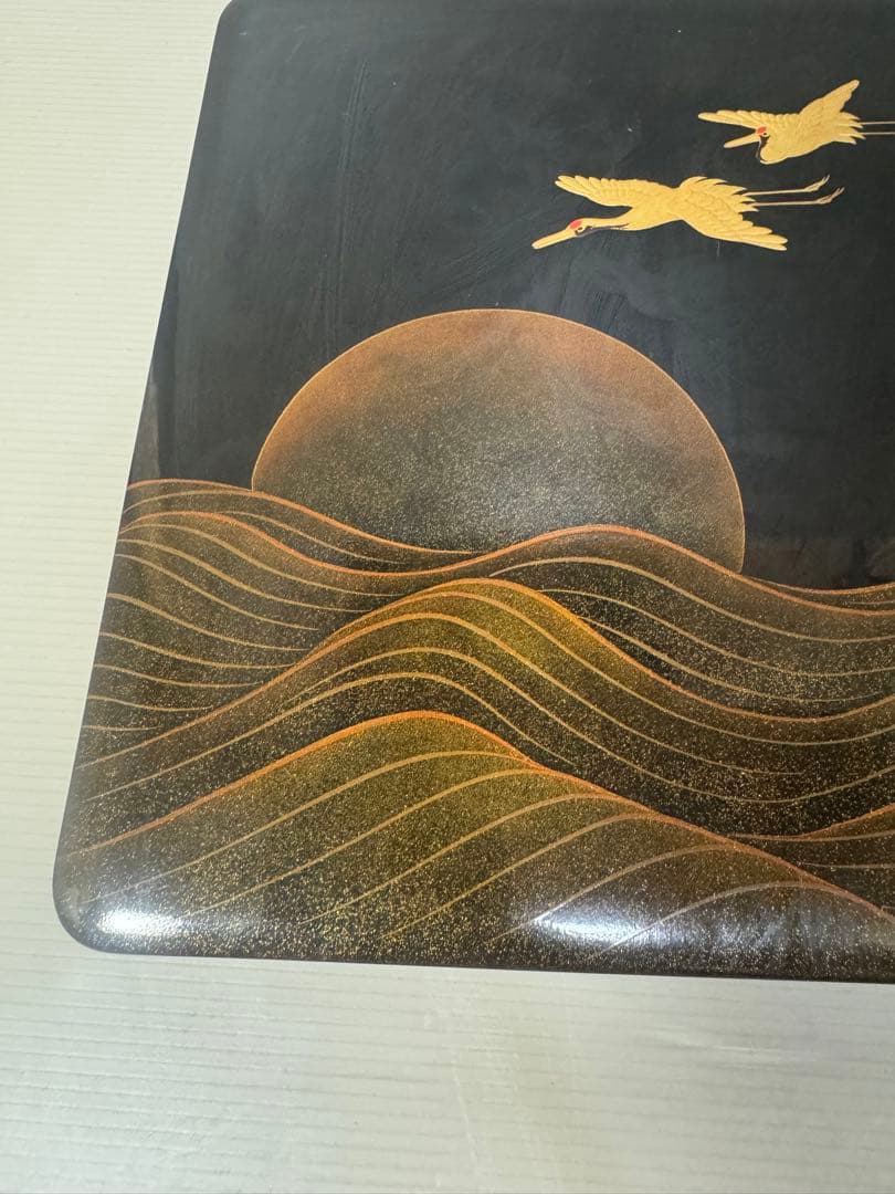 2197 漆器 高級 日本製 沈金日の出鶴 文箱 書類入れ 書類ケース