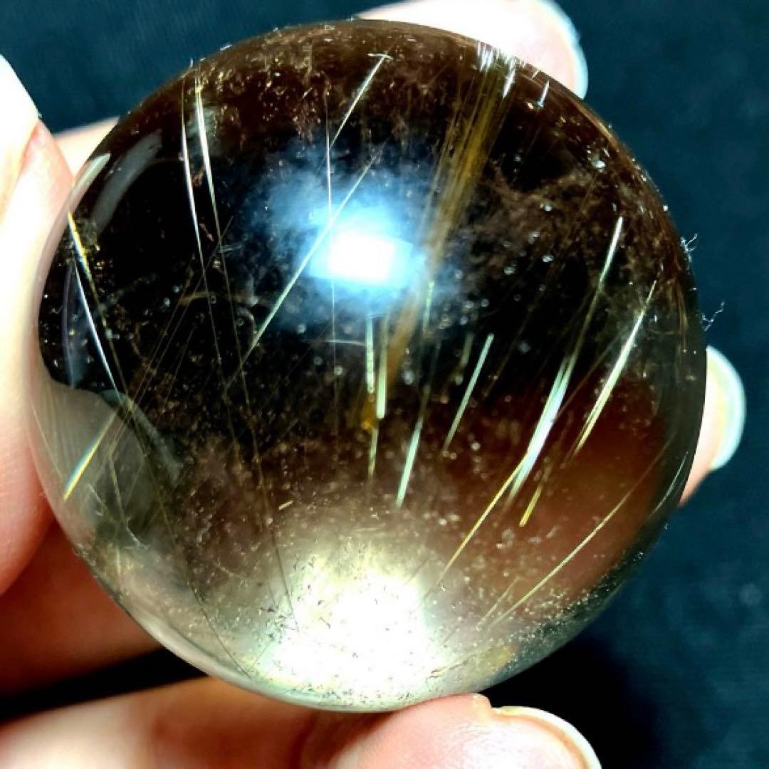 40mm ゴールドルチルクォーツ 丸玉 スフィア 金針水晶