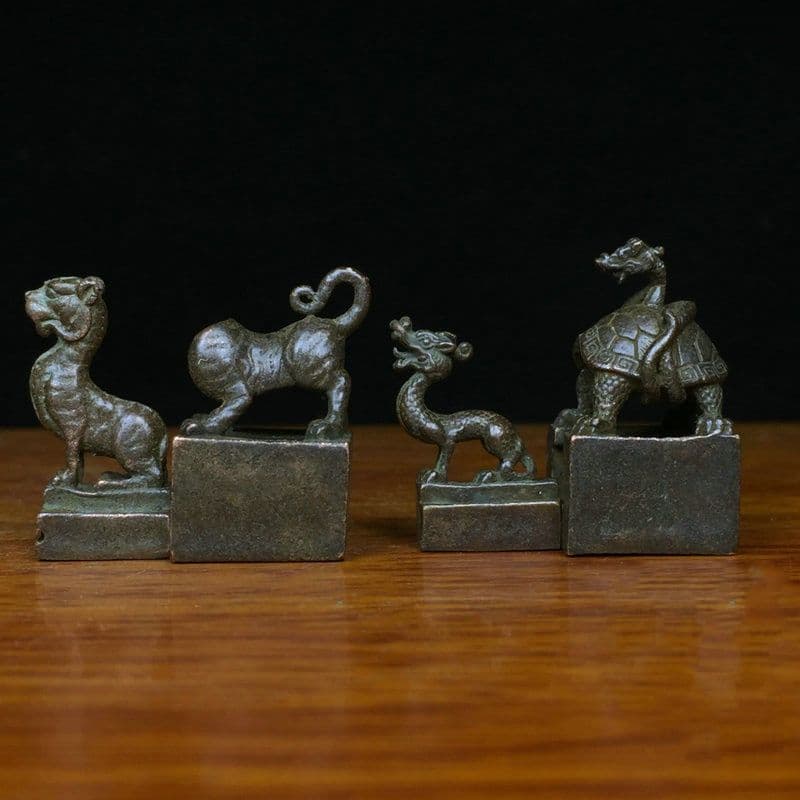 四大神獣 青龍 白虎 朱雀 玄武 神獣印章 子母章 書道具 文房具 工芸品 置物