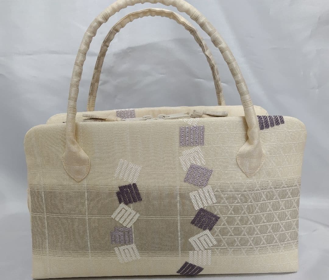 生成り　源氏香 利休バッグ　和装バッグ