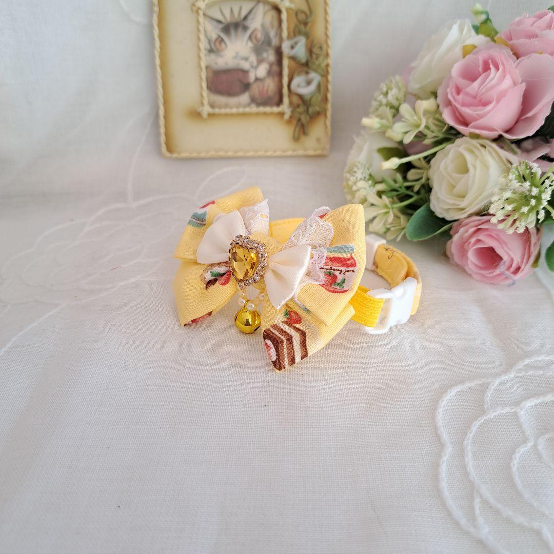 ダブルリボン(黄色①)わんちゃん猫ちゃん用首輪 猫首輪シュシュの通販 |