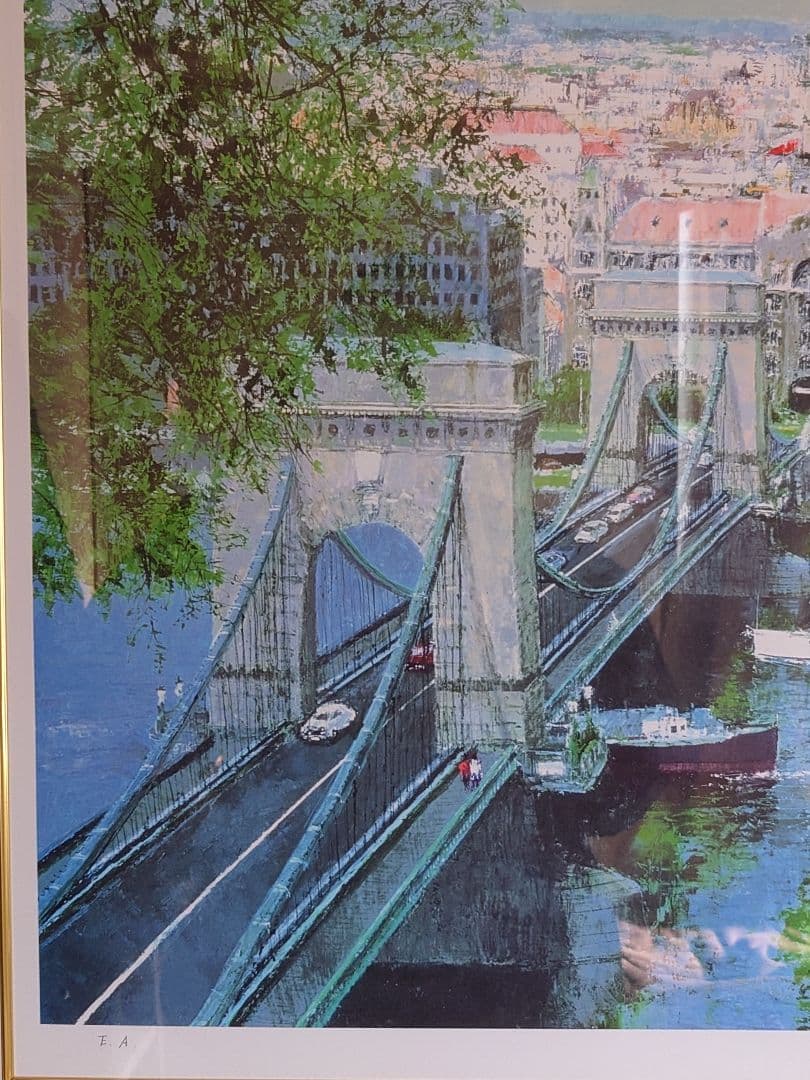 特別価格、リトグラフ、真作】小田切訓『ドナウの橋』、サイン