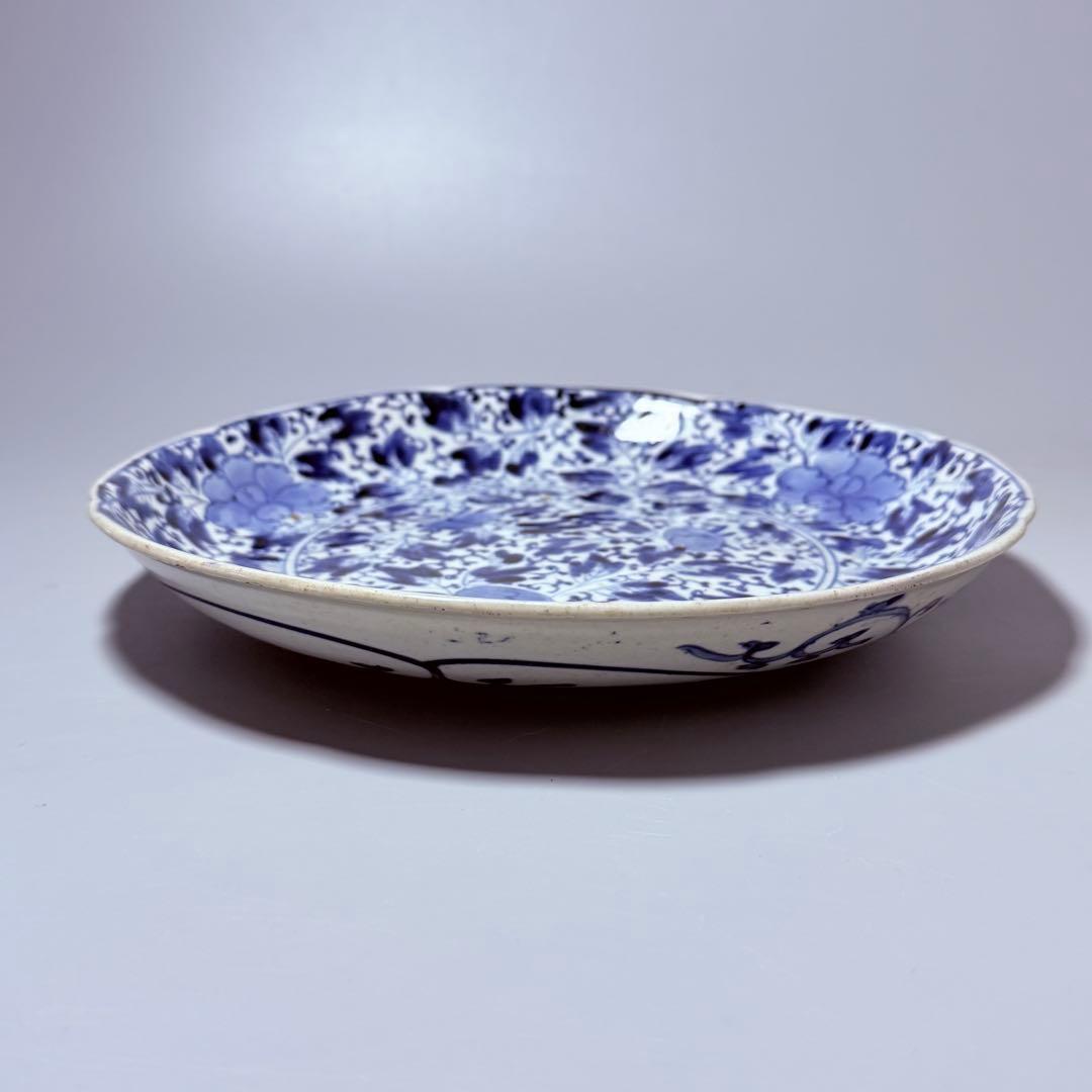 江戸後期 藍柿右衛門 「染付花草文様八寸皿」 渦福 博物館