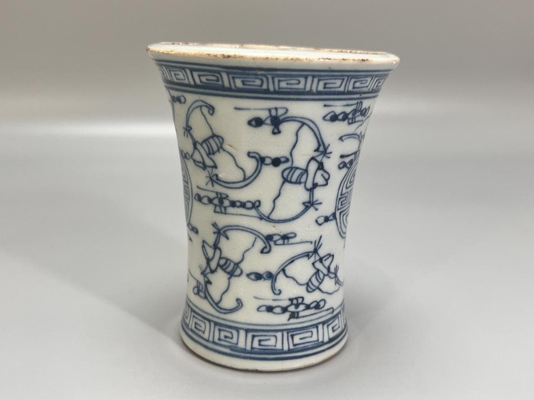 中国美術 青花 五福捧寿 染付筆筒 筆入れ 高10.5cm 旧家蔵出 - メルカリ