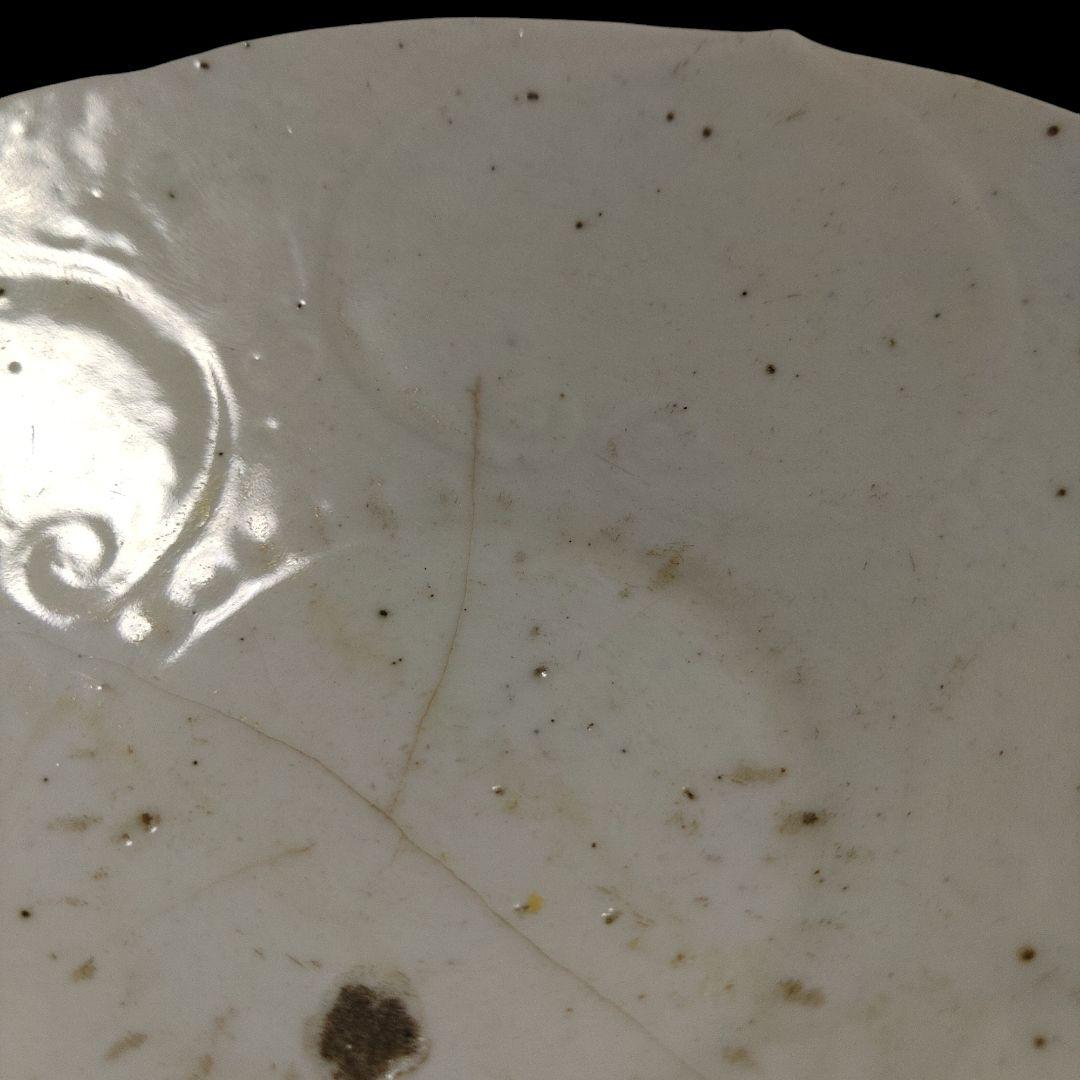 李朝　白磁地文入小皿　朝鮮美術　時代物