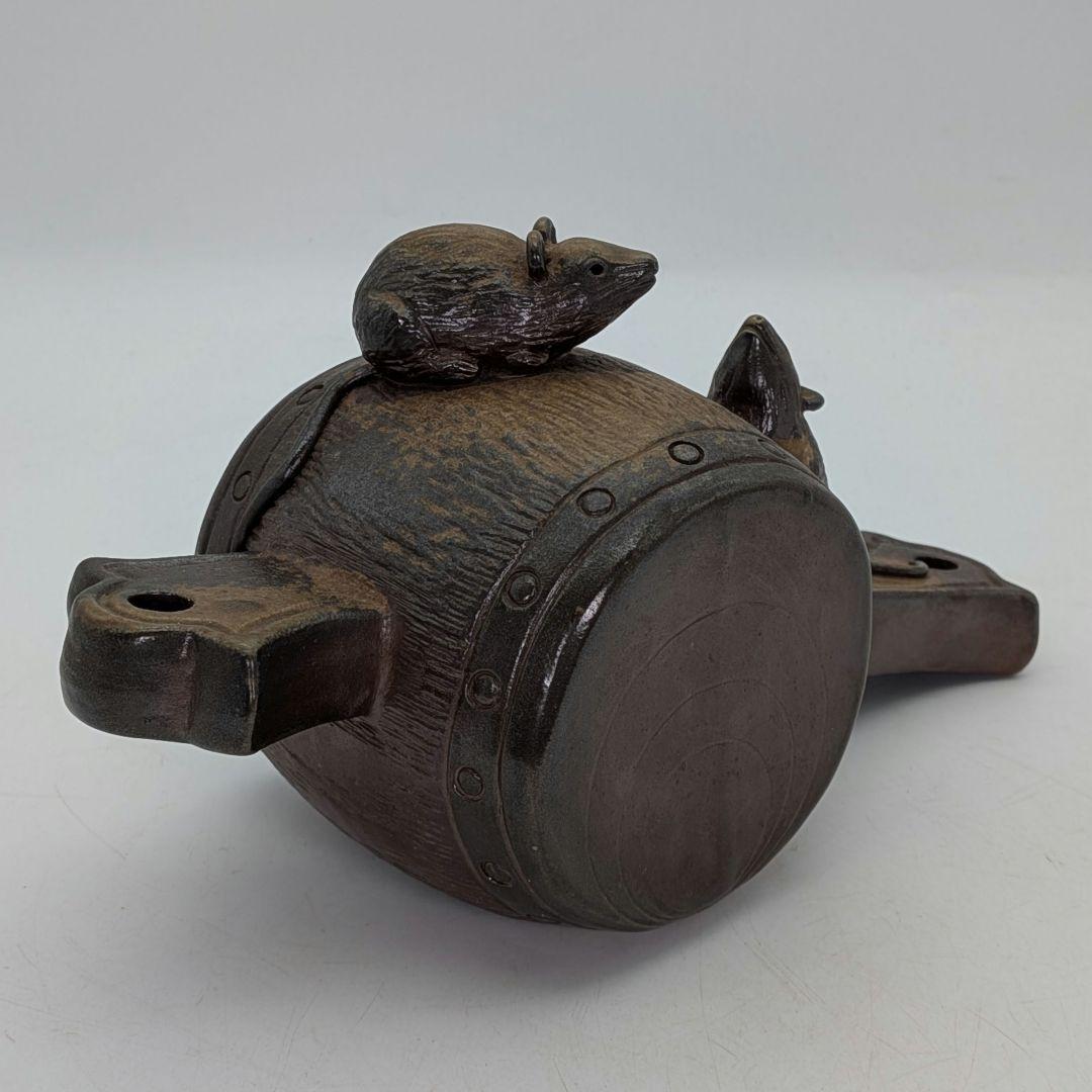 七福窯 備前焼 干支置物「子」 共箱 打出の小槌 ネズミ 鼠 縁起物 細工