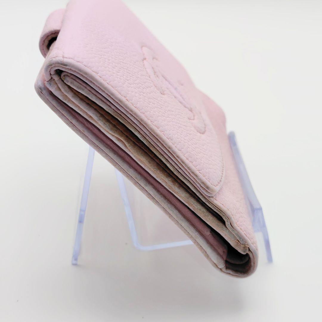 シャネル　キャビアスキン　ココマーク　三つ折り財布　ピンク