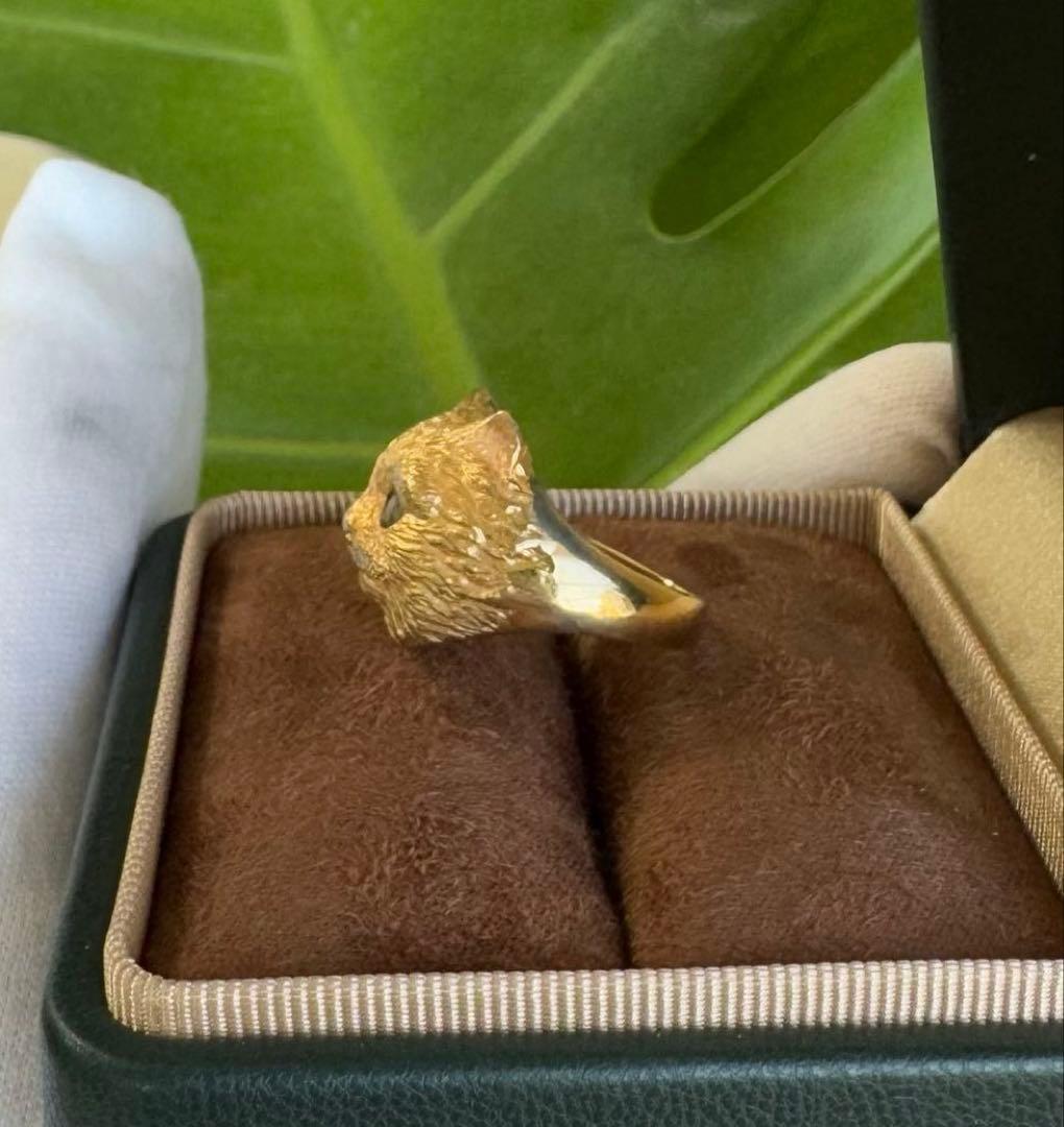 K18 キャットモチーフリング　ダイヤモンド　クリソベリルキャッツアイ　約6g