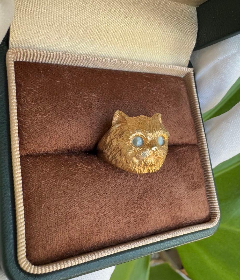 K18 キャットモチーフリング　ダイヤモンド　クリソベリルキャッツアイ　約6g