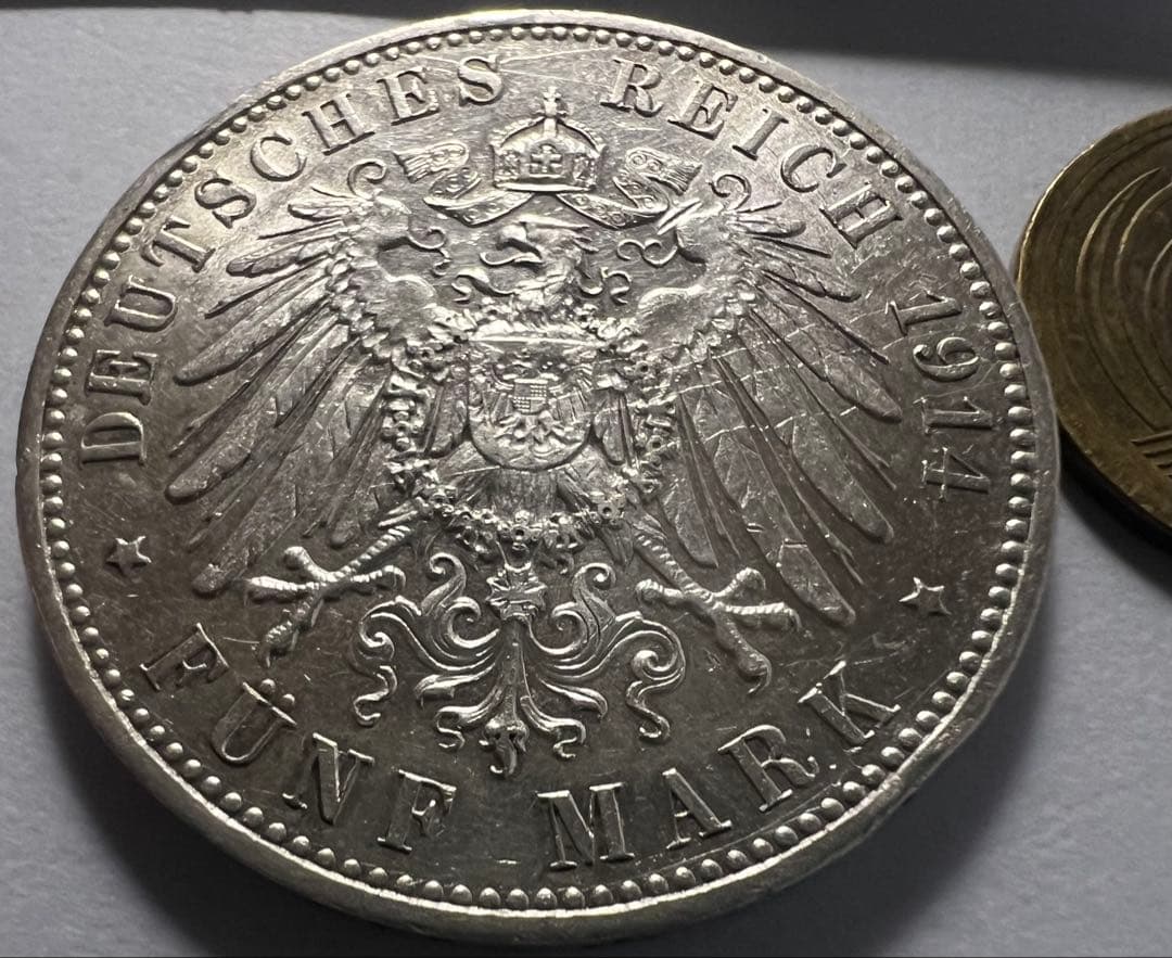 招*@様 1914年ドイツ ザクセン王国 5マルク 銀貨 ハイグレード