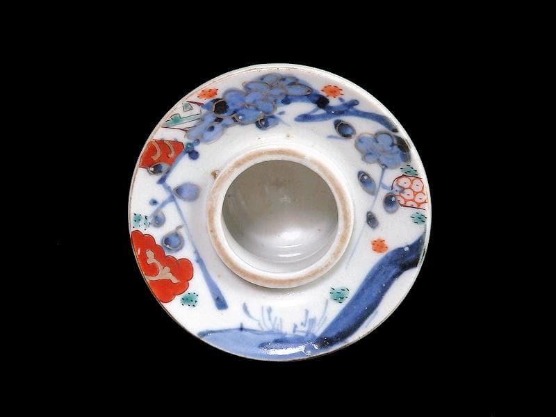 古伊万里 染錦 流水に梅の図 盃台 D194AS-BTs