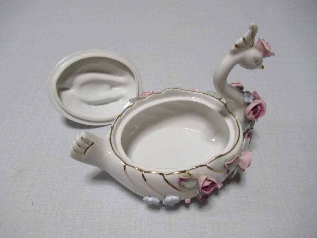 1947年頃日本製輸出品◆磁器製 瀬戸ノベルティ CHIKUSA『白鳥型と薔薇』