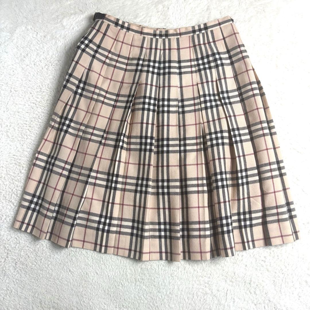 バーバリーブルーレーベル ベージュ ノバチェック プリーツラップスカート M