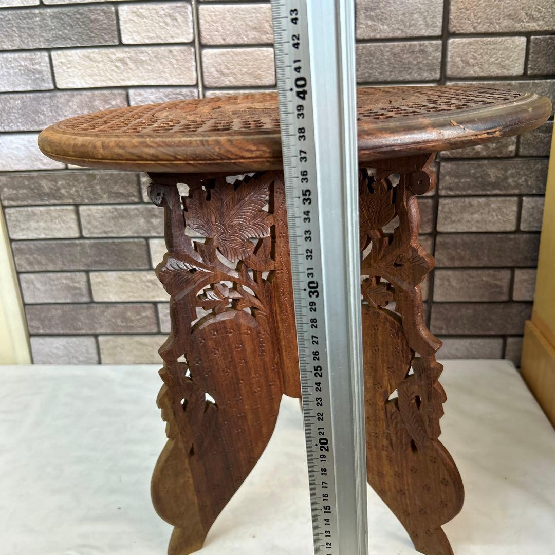 INDIA製 インド製木製3段サイドテーブルアンティーク