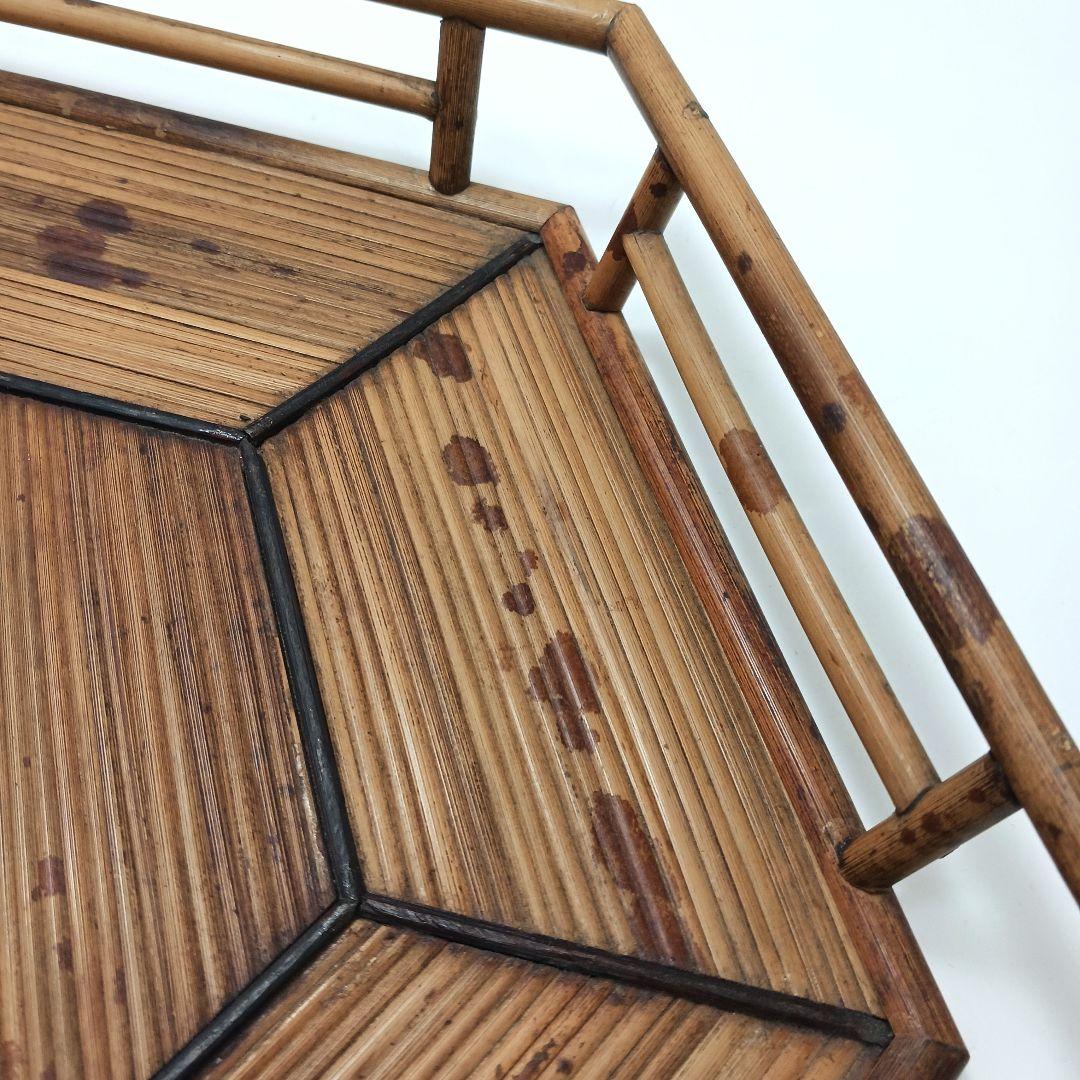 Y179 煎茶道具 紅斑竹 網代網 六角煎茶盆 茶盆 ma の 美術品