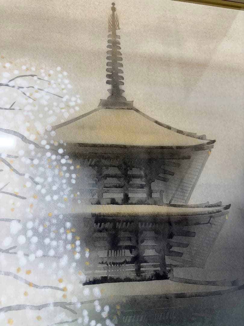 「醍醐の桜」　佐藤隆良　絵画　日本画　風景画　額装　共シール　箱袋有り