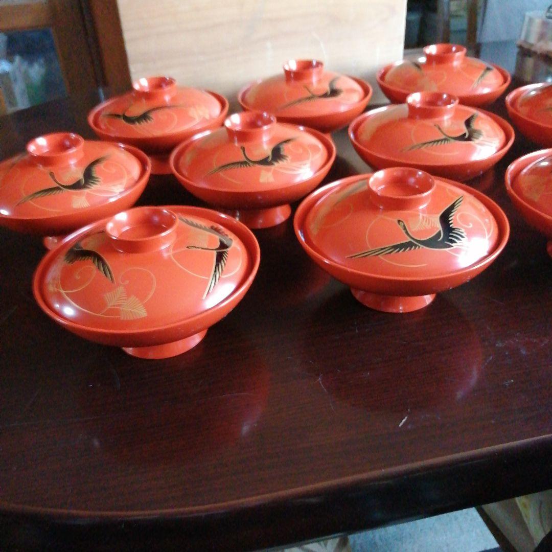 輪島塗　塗朱蒔絵炊合椀　10客　16.8cm　大正～明治期