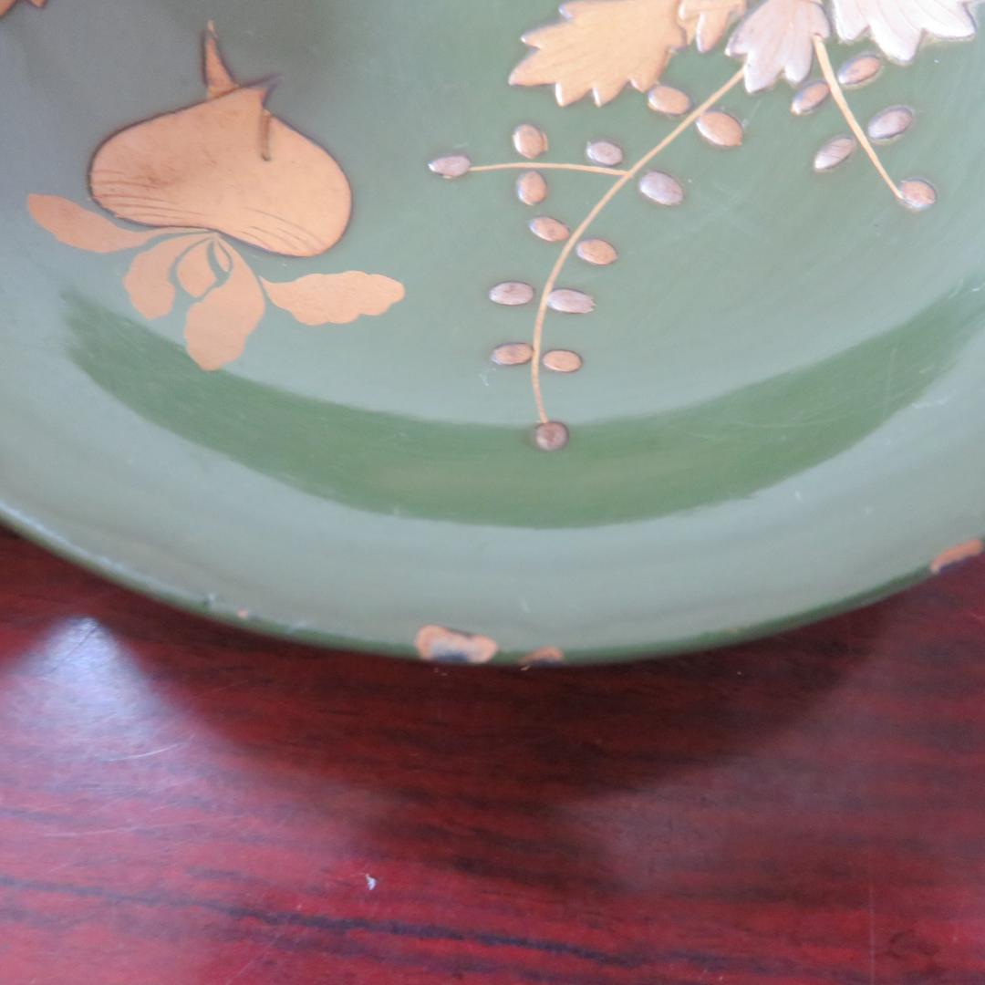 緑吸物碗 青地 盃 蒔絵 大根 カブ 8ケ 傷 欠け スレ 明治頃 希少 漆器