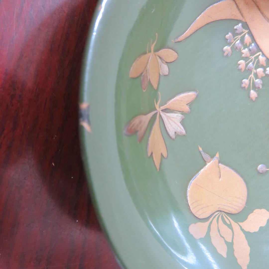 緑吸物碗 青地 盃 蒔絵 大根 カブ 8ケ 傷 欠け スレ 明治頃 希少 漆器